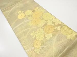 正絹　万寿菊に芝草模様織り出し　夏用袋帯